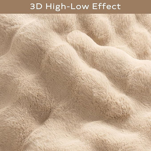 Ashler Faux Rabbit Fur Rug - Beige 4x6 FT Fluffy Soft Area Carpet, Rectangle Fuzzy for Living Room, Bedroom, Machine Washable Shaggy Nursery - 3D Bubble