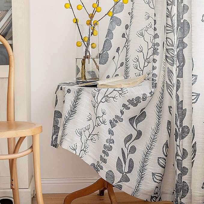 MEETSKY Boho Curtains 108 Inches Length for Living Room Bedroom Light Filtering Print Western Window Curtains Back Tab Home Decorative Burlap Effect Extra Long Drapes, 50” Wide Each Panel, 2 Panels