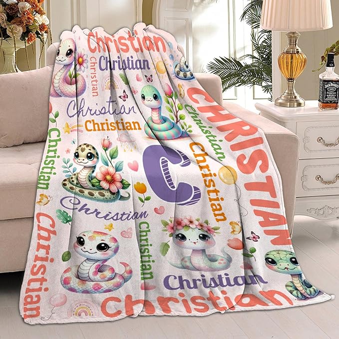 Personalized Custom Snake Preschool Blanket Gifts for Baby Toddler Kids Boys Girls - Customized Snake Super Soft Lightweight Flannel Sheets Decor for Crib Nap Couch - 40"x50" for Kids/Children