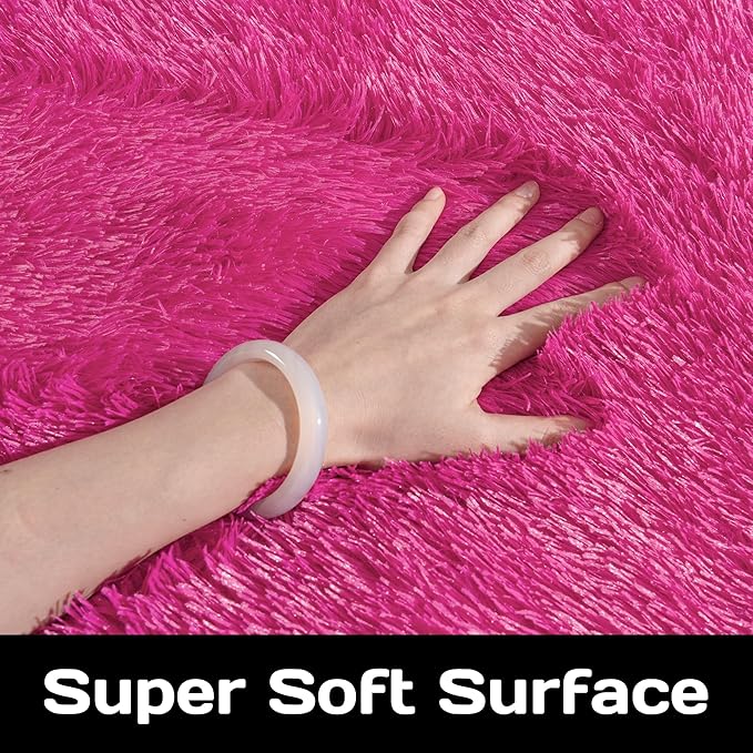 Fluffy Rug Runners 2x6, Super Soft Hot Pink Bedside Rug, Runner Rug for Bedroom Girls, Non-Slip Rug Hallway Decor