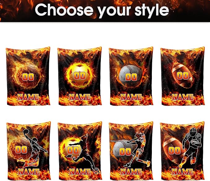 Ship Next Day, Personalized Balls Blanket with Name for Boys Girls, Sports Fan Throw Blanket - Basketball, Baseball, Football, Soccer, Custom Gift for Birthday Christmas, Cool for Baby, Kids,Teens