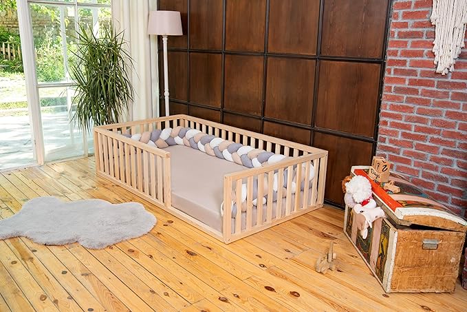 Montessori Floor Bed Full Size 54x75 / Height 18.9'' | Pine Tree Toddler Bed Frame, Wood Bed Frame | Gift for Kids Room Decor (Full)