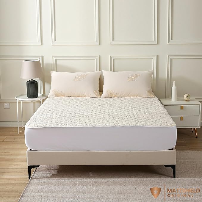 Luxury Quilted Organic Cotton Mattress Protector Full - 380 GSM Waterproof & Breathable Pad - Deep Pocket Fitted Cover - Soft & Silent Protection