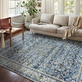 Blue Rug for Bedroom Neutral Boho Farmhouse Floral Washable Soft Faux Wool No Slip Area Rugs for Living Room Home Office,5x8