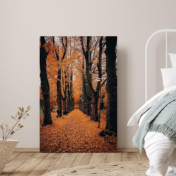 SIGNWIN Canvas Wall Art Orange Autumn Garden Path Nature Forest Photography Realism Rustic Scenic Dramatic Multicolor Cool for Living Room - 24"x36" inches