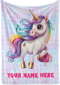 Personalized Baby Unicorn Throw Blanket for Girls with Custom Name, Prancing Pony with Rainbow Mane and Tail, Cute Nursery Room Decor, Soft Plush Toddler Bedding for Babies, (Fleece 30x40)