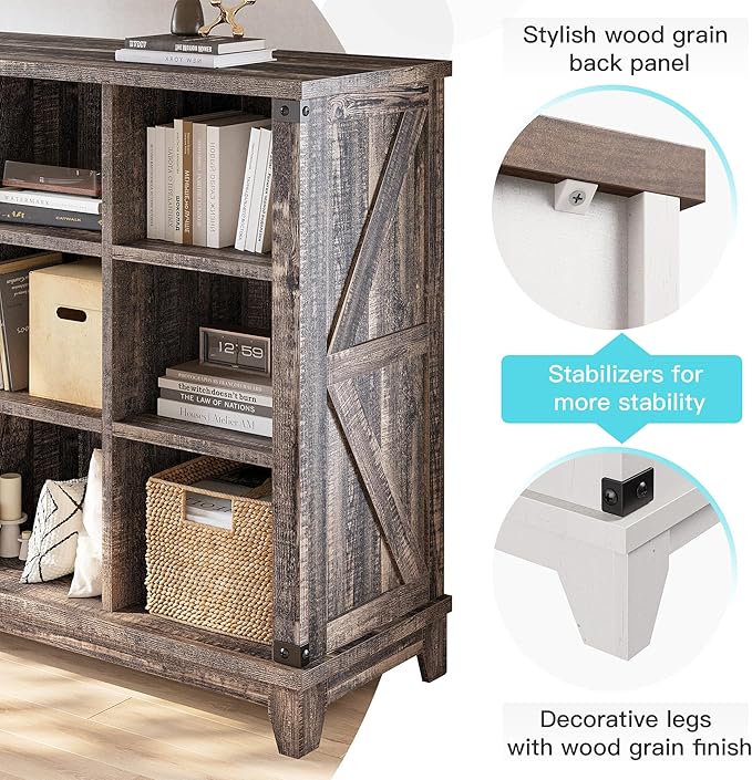 EnHomee 9 Cube Storage Organizer and Shelves, Cubby Storage Organizer, Bookshelves with Storage for Home and Bedroom, Black Oak