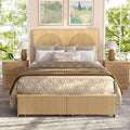 XIAOWEI Queen Size Bed Frame with 52.4" Tall Headboard 2 Storage Drawers,Fluted Sturdy Wooden Frame with Underbed Storage,No Box Spring Needed Platform Bed,Easy Assembly Low Profile Bed Frame,Natural