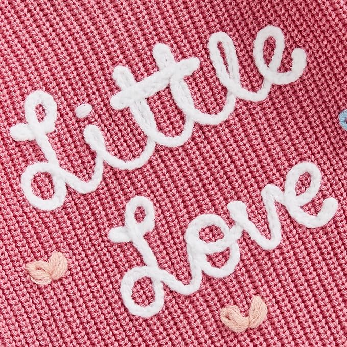 Lesimsam Newborn Baby Boy Girl Valentines Day Outfit Oversized Embroidery Long Sleeve Knit Sweater Bubble Romper Bodysuit