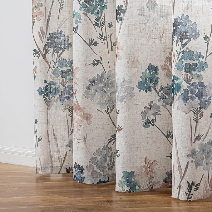MYSKY HOME Floral Curtains 72 inch for Living Room Linen Semi Sheer Light Filtering Privacy Protect Lightweight Drapes Decor Farmhouse Soft Touch for Dining Room,Brown, 52" Wide, 2 Panels