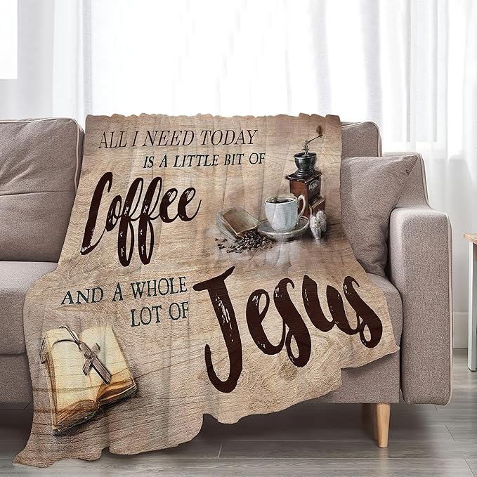 Christian Jesus and Coffee Throw Blanket - Religious Fleece Blanket for Women, Men, Kids, Adults - Soft Warm Cozy for Couch, Sofa, Bed - Coffee Gifts and Decor - 80"x60"