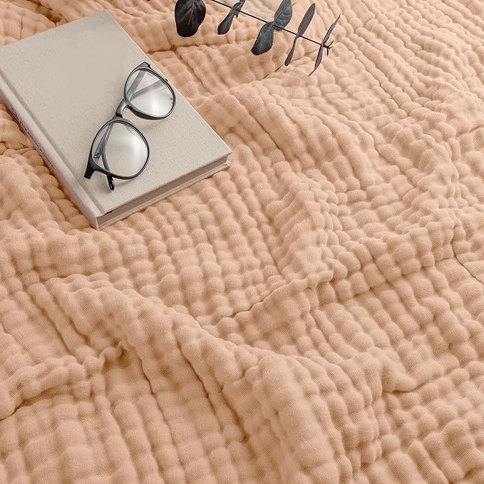 Comfy Cubs Muslin Throw Blanket - 50” x 60” Quilted Design - Lightweight, Breathable 6-Layer Gauze Fabric - Soft Cotton Blanket for Home or Travel - Packaged in Elegant Gift Box - Cream