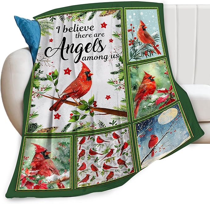 Cardinal Throw Blanket Red Birds Blankets Gifts for Couch Sofa Bed Stuff Decor Lightweight Cozy Fleece Plush Warm Flannel Bedding for Lover Men Women Adults 50"x60"