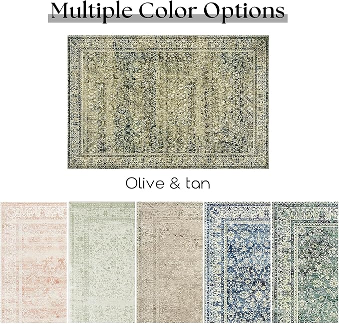 Olive and Tan Boho Front Door Mat for Indoor Entrance Washable Non Slip Cute Vintage Floral Aesthetic Area Rugs for Entryway Entry 4x6