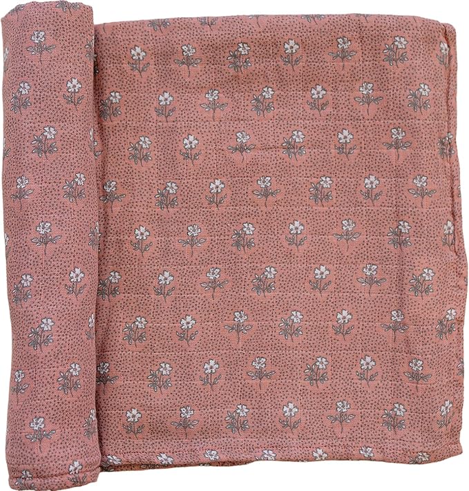 Mebie Baby Vintage Pink Floral Muslin Swaddle, Modern and Neutral Blanket for Baby Girl or Boy, 0-3 Month, Comfy Wrap