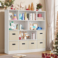IRONCK Toy Storage Organizer with 6 Bins, Wooden 4-Tier Floor Standing Open Bookshelf Storage Cubby, 12-Cube Storage Shelf Bookcase, Kids Bookshelf and Toy Storage, Beige