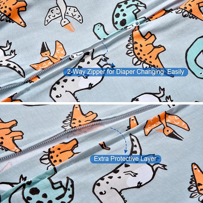 PHF Soft Baby Sleep Sack 18-24 Months 100% Organic Cotton Wearable Blanket, 2-Way Zipper 0.5 TOG Toddler Sleeping Sack 3 Pack, Comfy Sleep Bag for Baby Boys Girls, Dinosaur (X-Large)