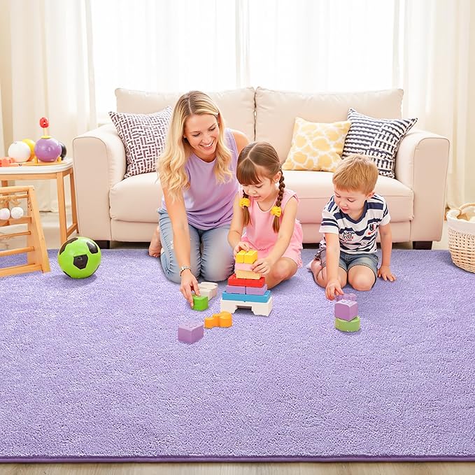 Chicrug 4x6 Minimalist Washable Area Rugs for Bedroom Living Room Classroom, Modern Soft Memory Foam Rug for Kids Nursery, Low Plie Indoor Carpet for Dorm Dining Office Bedside Room Decor, Purple
