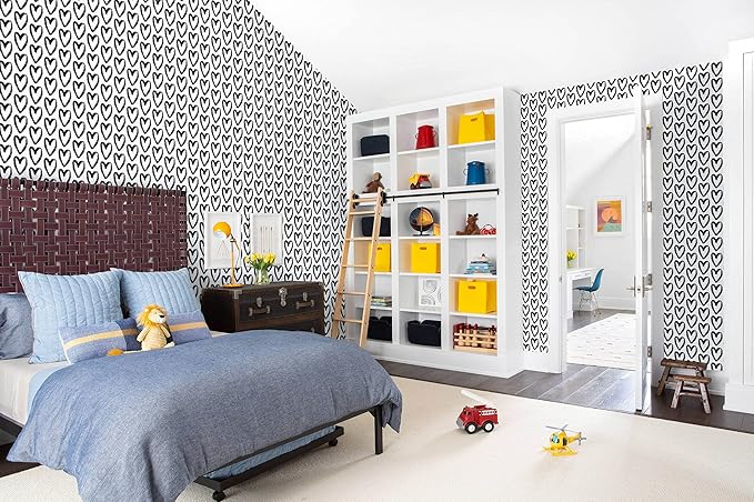 Timeet Black White Wallpaper - Peel & Stick 17.7"x118" Modern Wall Decoration