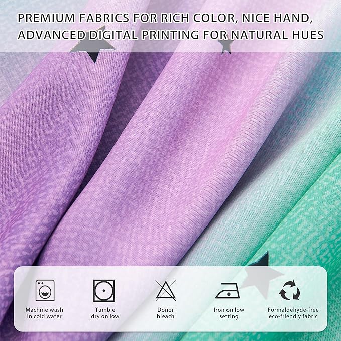 XiDi Purple Grey Green 90 Inches Blackout Curtains for Girls Bedroom 2 Panels Set, Rainbow Curtains for Kids Room Decor, Unicorn Wall Decals Drapes for Little Girl Nursery Room Grommet 52 Inches Wide