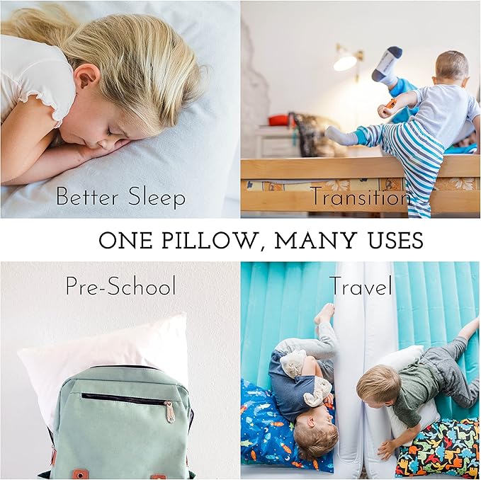 Little Sleepy Head Youth Pillow with Pillowcase 16x22, Soft Jumbo Toddler Pillows, Hypoallergenic Pillow Case - Best Kids Pillows for Sleeping, Perfect Kids Travel Pillows (Dinosaurs Pink)