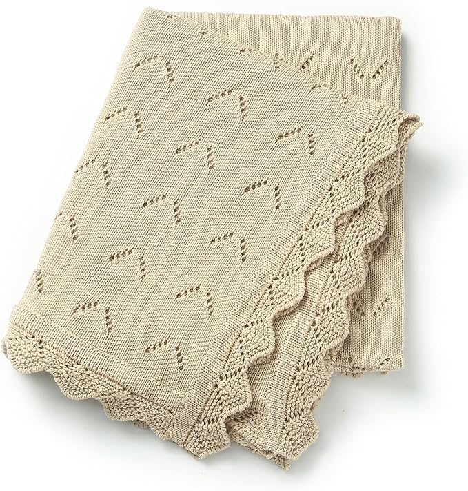 Baby Blanket 100% Cotton Knit Swaddle Soft Newborn Receiving Blanket Cozy for Boy/Girl Crib,Stroller Khaki 40x30in