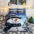Feelyou Kids Christmas Theme Decorations Bedding Set Xmas Snowman Comforter Set for Boys Girls Snowflake Kawaii Cute Gradient Blue Collection Queen Size
