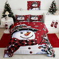 Feelyou Kids Christmas Theme Decorations Bedding Set Xmas Snowman Comforter Set for Boys Girls Red Bedroom Collection Queen Size
