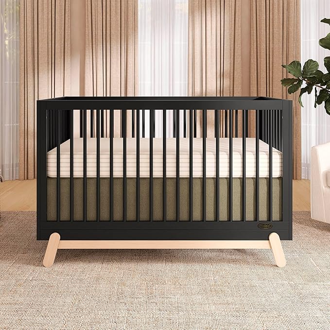 Dream On Me Hygge 5-in-1 Convertible Full-Size Baby Crib in Matte Black Vintage, GreenGuard Gold & JPMA, Converts to Toddler, Day & Full-Size Bed, Adjustable Mattress Heights, Modern Nursery