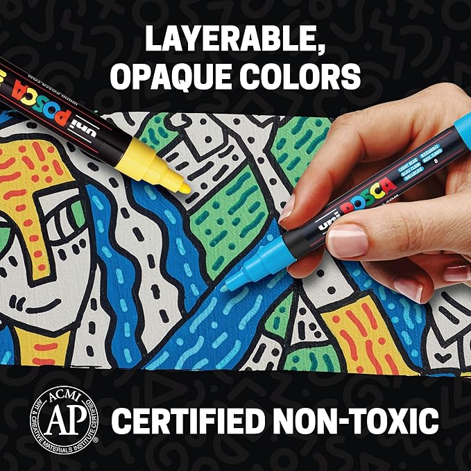Posca Exclusive Holiday Paint Markers Gift Set of 62 with Case, Great for Kids and Adults, For Coloring Christmas Decorations, Canvas, Glass or Wood, Includes 350, 1MR, 1M, 3M, 5M, 7M, 8K, & 17K