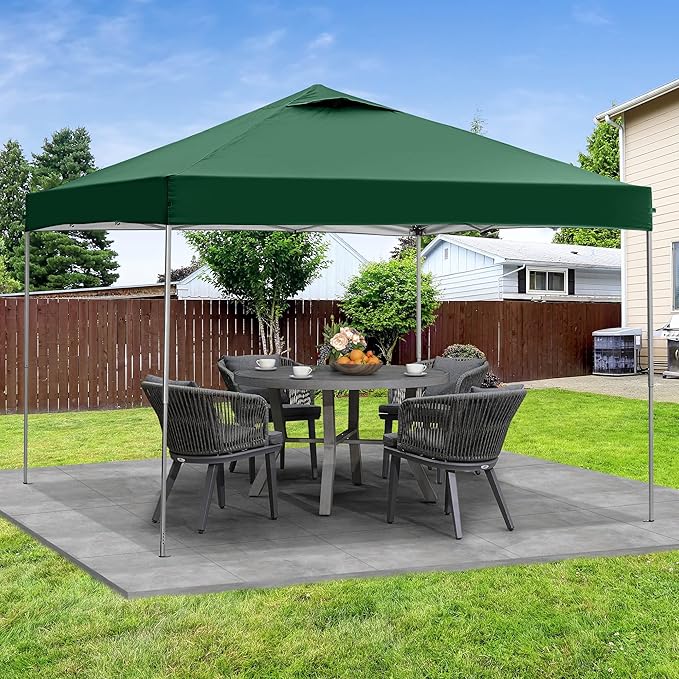 GDY 10x10 Pop Up Canopy Tent, Easy Set up Outdoor Silver Coated Beach Gazebos, Carpas for Pool, Events, Parties, and Camping, Green.