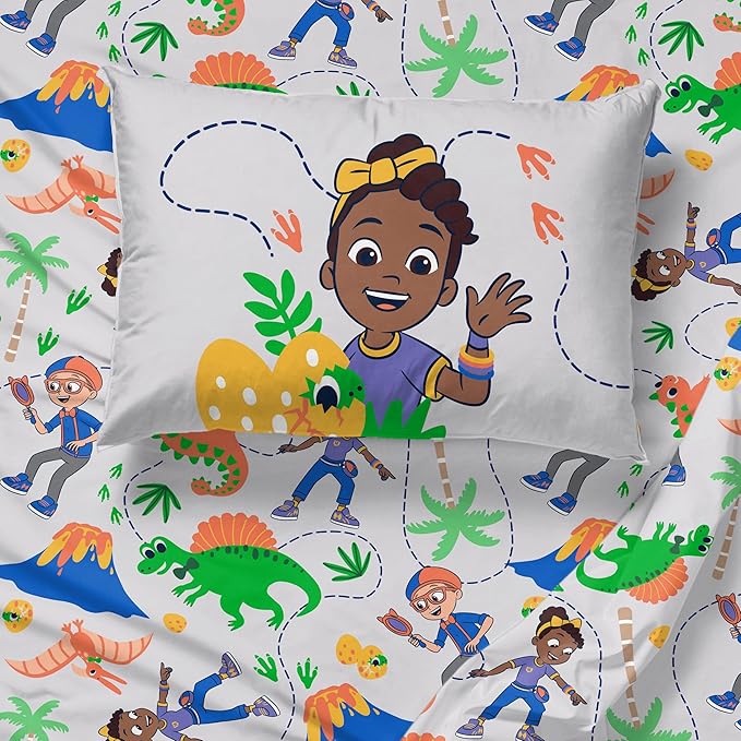 Sunny Side Up Kids Sheet Set Includes Sheets and Pillow Cover - 100% Microfiber Bedding and Room Decor, Gray - Blippi, 3 Piece Twin