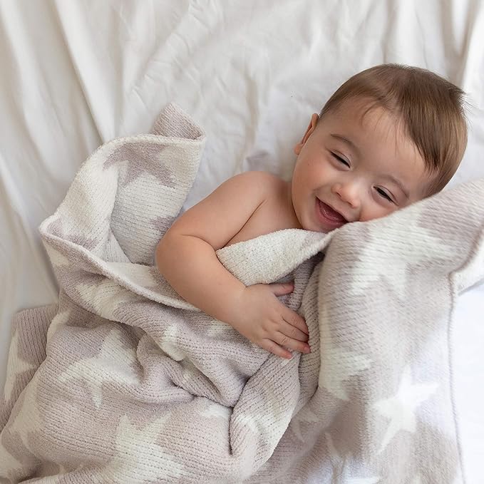 Living Textiles Grey Stars Chenille Soft Baby Blanket Reversible Premium Cozy Fabric for Best Comfort - for Infant,Toddler,Newborn,Nursery,Boy,Girl,Unisex,Throw,Crib,Stroller,Gift, Grey Stars 40x30