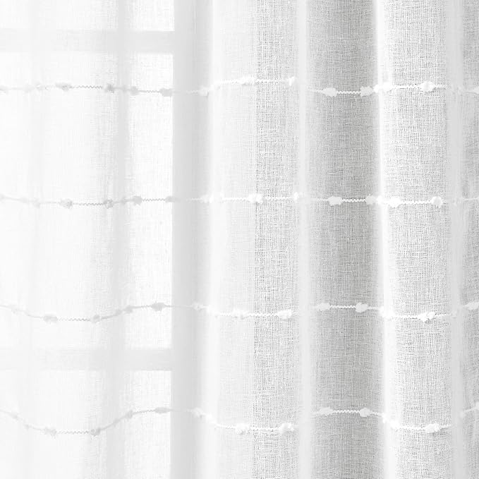 Lush Decor Farmhouse Textured Grommet Sheer Window Curtain Panel Pair, 38"W x 63"L, Bleach White