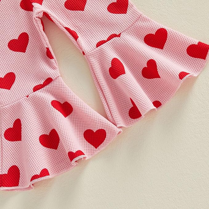 Toddler Baby Girl Valentines Day Outfit Love Sleeveless Tie-up Suspender Romper Bell Bottom Pants Spring Jumpsuit