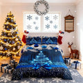 Merry Christmas Kids Comforter Set Twin Size,Snowflake Christmas Tree Bowknot Bedding Set,Girls Boys Adults Xmas Decor,Blue Gradient Line Glitter Down Comforter,Romantic Duvet Insert,1 Pillowcase