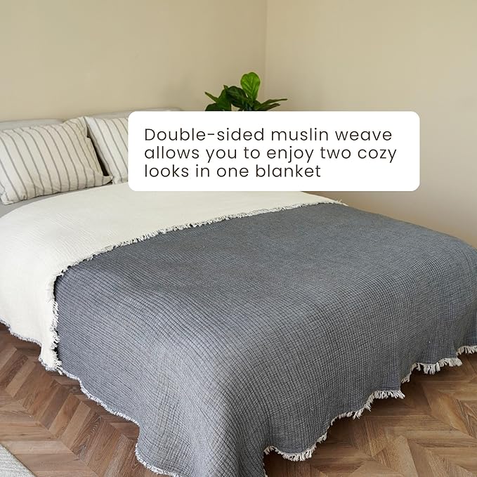 Christmas Muslin Comforter – Cotton Muslin Blanket with Soft Fiber Filling, Breathable & Cozy Muslin Throw Blanket, Reversible Holiday Quilt (Charcoal Gray, King (U.S. Standard))