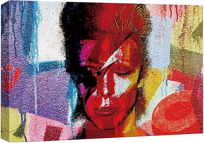 SIGNWIN Framed Canvas Wall Art David Bowie Ziggy Stardust Colorful Collage Graffiti & Street Art Famous People Pop Art Modern Urban Multicolor for Living Room, Bedroom, Office - 16x24 inches