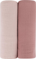Ely’s & Co. Cotton Muslin Swaddle Blanket 2-Pack for Baby Girl — 100% Cotton Muslin Extra-Large Swaddle Blankets (47” x 47”) Cranberry & Rosewater Pink