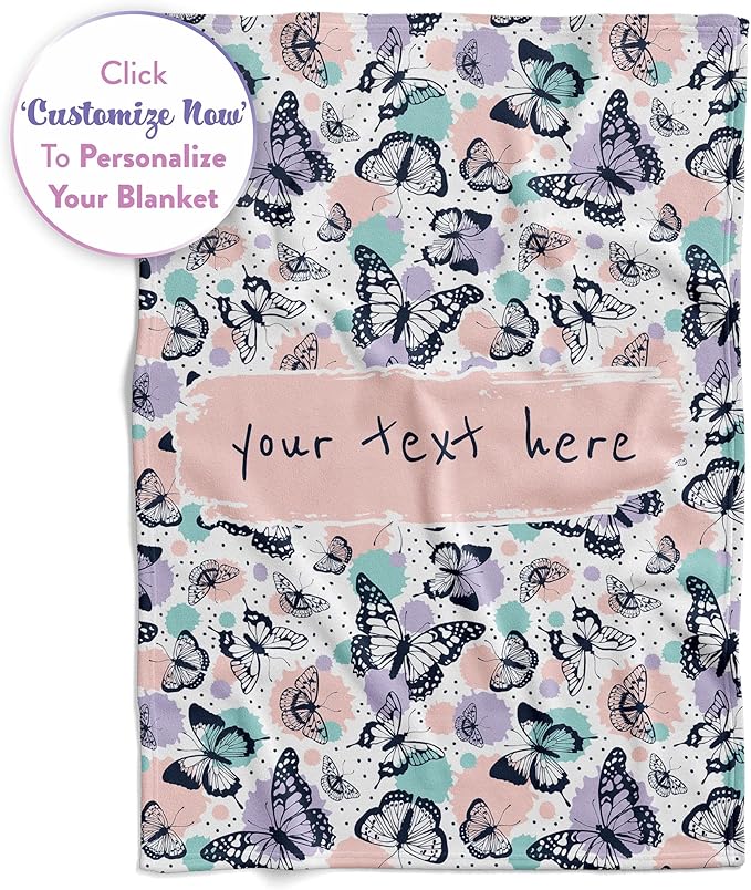 Personalized Butterfly Blanket | Custom Blanket | Girl Stuff | Soft Customized Throw Blankets for Girls | Monogrammed Name Blanket | Plush Gifts for Kids | 60x80 Sherpa