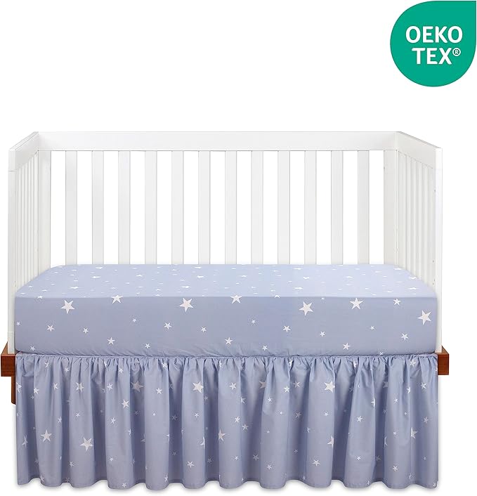 Bedward 100 Percent Cotton (Excluding Quilt Filling) 3 Piece Baby, Toddler Crib Bedding Set ; Includes Fitted Sheet, Bed Skirt and Comforter Quilt for Nursery (Stars) 100C20213