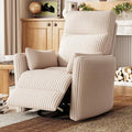 LINSY 360 Swivel Rocker Recliner - Corduroy Nursery Glider Rocking Chair with 2 Pillows, Comfy High Back Adult Recliner for Small Spaces, Nursery Bedroom Living Room Reclining Chairs (Beige)