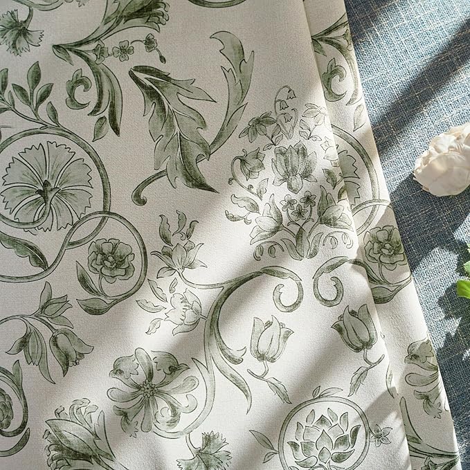 jinchan Floral Blackout Curtains for Bedroom Living Room 84 Inches Length Farmhouse Curtains Room Darkening Vintage Drapes Traditional Rod Pocket Window Treatment 2 Panels Set Sage Green on Beige