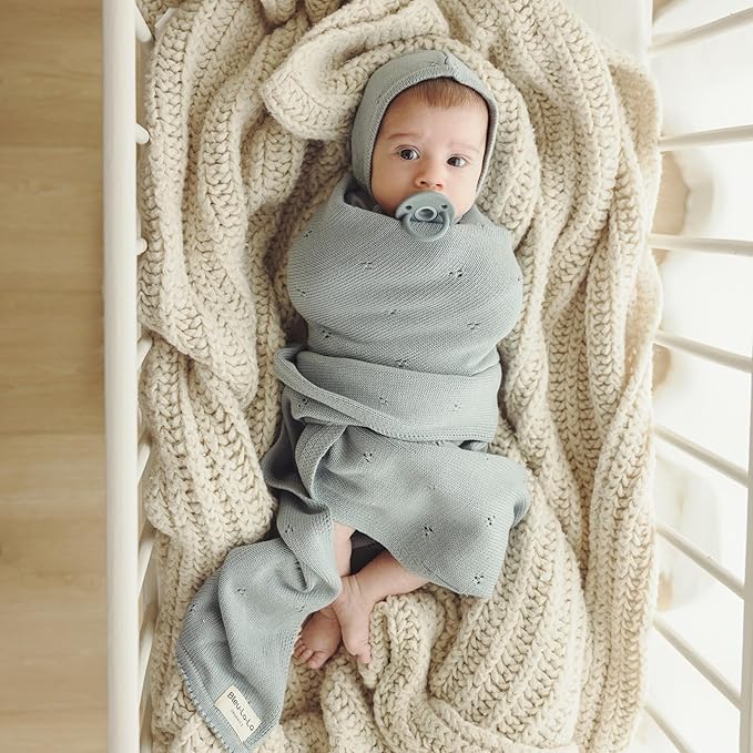 Luxury Organic Cotton Pointelle Baby Blanket (Powder Blue)
