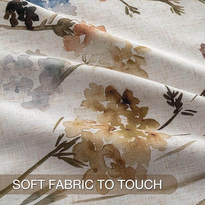 MYSKY HOME 100% Blackout Linen Floral Curtains 102 Inch Long 2 Panels Farmhouse Pattern Printed Double Layer Thermal Insulated Floor Length Window Drapes for Dining Room, Yellow, 52" Wide Each Panel