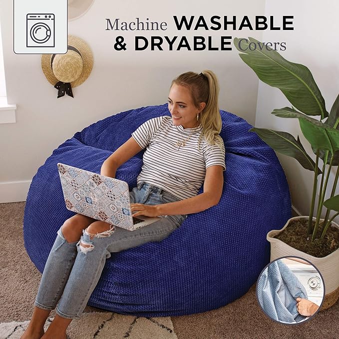 CordaRoy's Chenille Bean Bag-Convertible Bean Bag Chair-Machine-Washable Chenille Fabric Cover-for Basement,Living Room,Game Room,Dorm & More - Full Size - Navy | Made in The USA