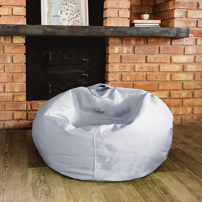 Big Joe Classic Bean Bag Chair for Kids Bedroom and Reading Nook, Easy-Clean Gray, Durable Nylon Polyester Blend, 2 feet Refillable