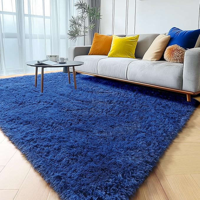 ONASAR Navy Area Rugs for Bedroom Living Room, Washable 4x6 Blue Fluffy Indoor Bedside Floor Rug, Ultra Soft Plush Furry Fuzzy Shaggy Carpet for Nursery Kids Boys Teen Dorm Home Decor Aesthetic
