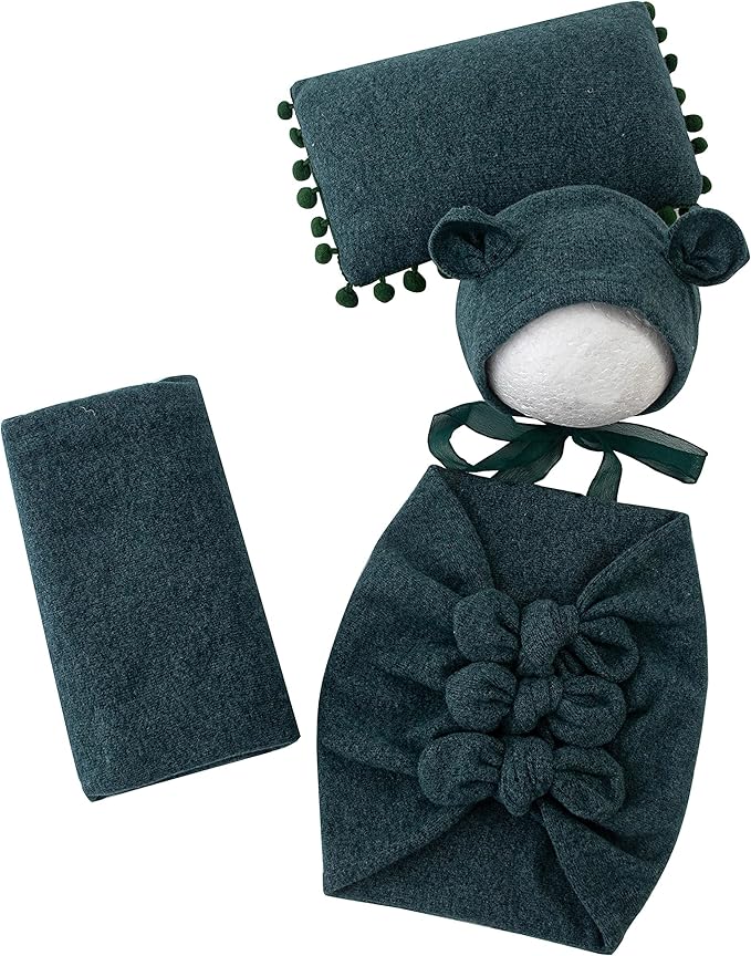 Vemonllas Newborn Baby Boy Girl Photography Props Bow Wrap, Posing Aid, Hat and Blanket Set of 4 Pcs