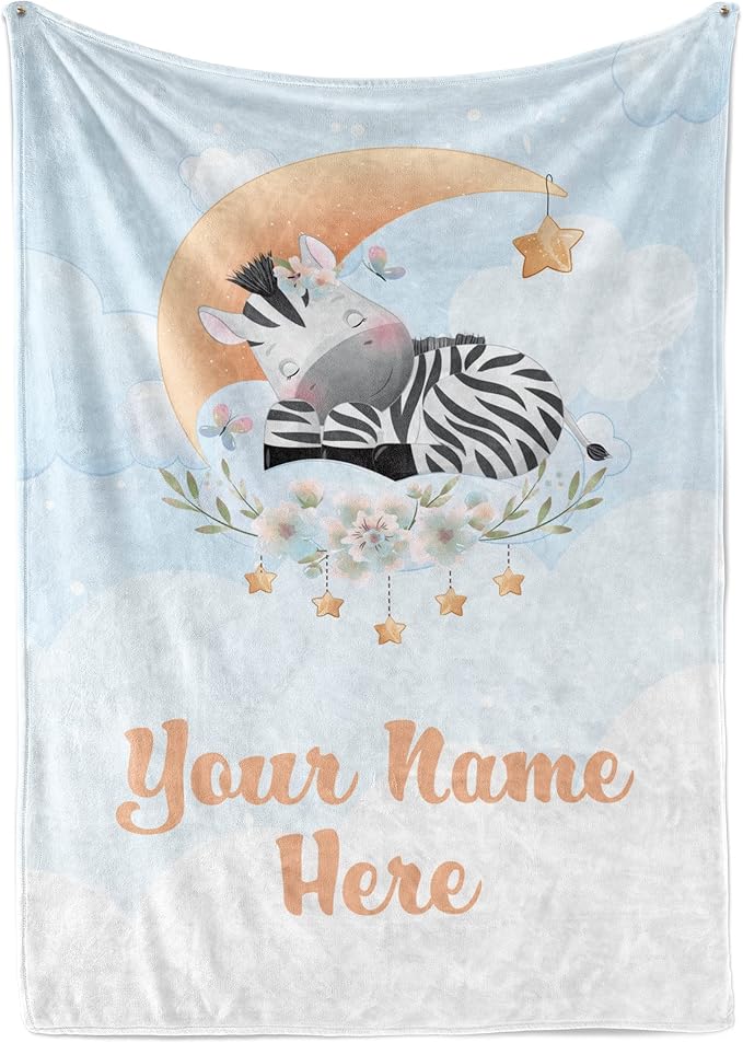 Personalized Baby Blankets with Name | Custom Zebra Blanket for Baby Boys and Baby Girls | Unisex Warm Soft Fleece Swaddle Blanket Minky | (Zebra, Fleece 30"x40")
